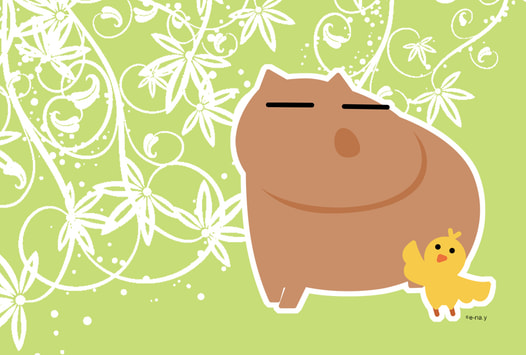 カピバラと小鳥ポストカード