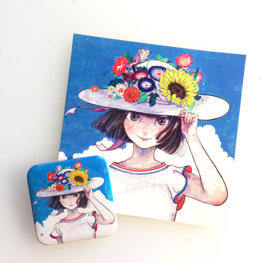 「夏を生きる」しかく缶バッジ＋シール　セット