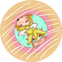 鏡音リン・レン　ドーナツもぐもぐ缶バッチ