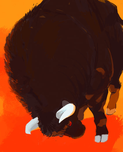 Bull（キャンバスアート赤）