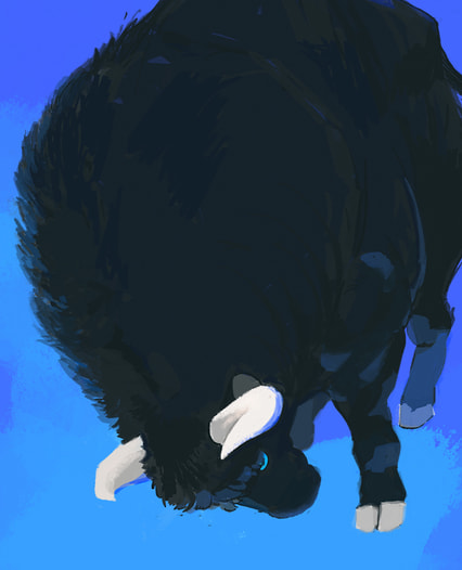 Bull（キャンバスアート青）