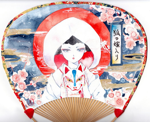 団扇絵 狐の嫁入り